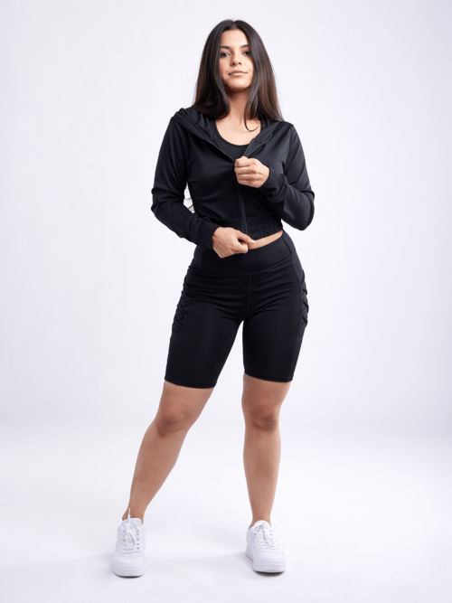 JupiterGear High-Waisted Workout Shorts with Pockets & Criss Cross Des