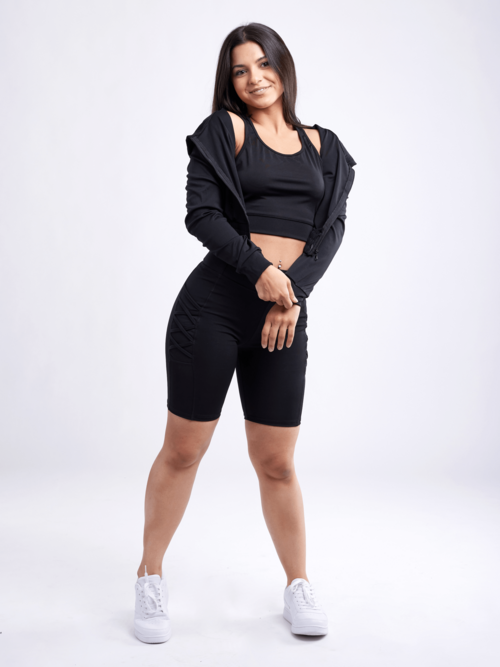 JupiterGear High-Waisted Workout Shorts with Pockets & Criss Cross Des