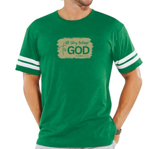 Mens Vintage Sport T-shirt All Glory Belongs to God - Olive Green